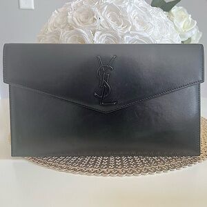 SOLD! YSL Calfskin Uptown Clutch in Black